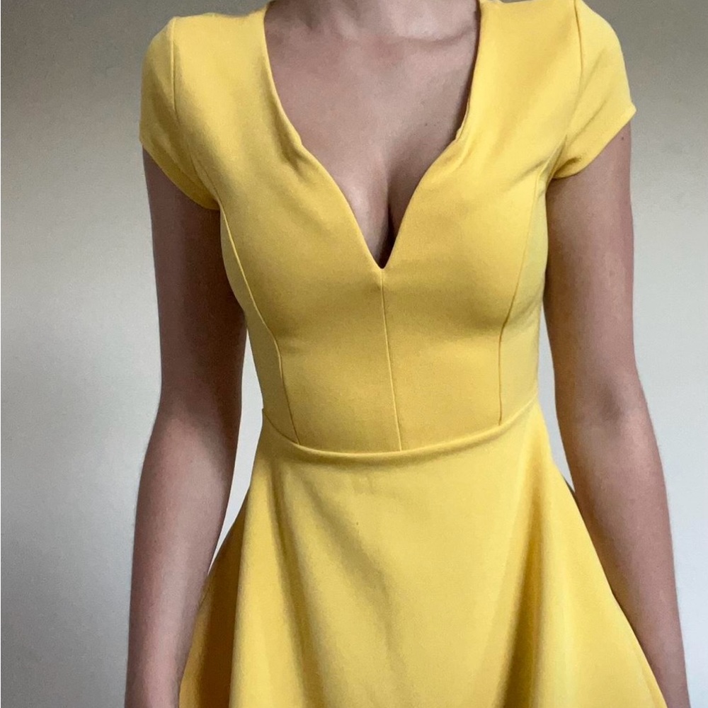 MIAMI Yellow MIDI V-Neck Dress, XS